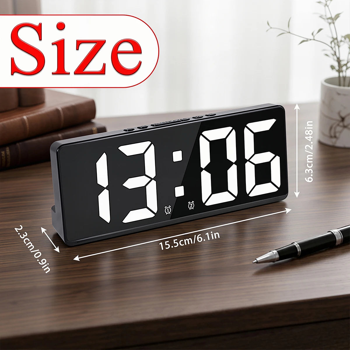 horloge numérique moderne détection vocale affichage température mode nuit led noir geometrique