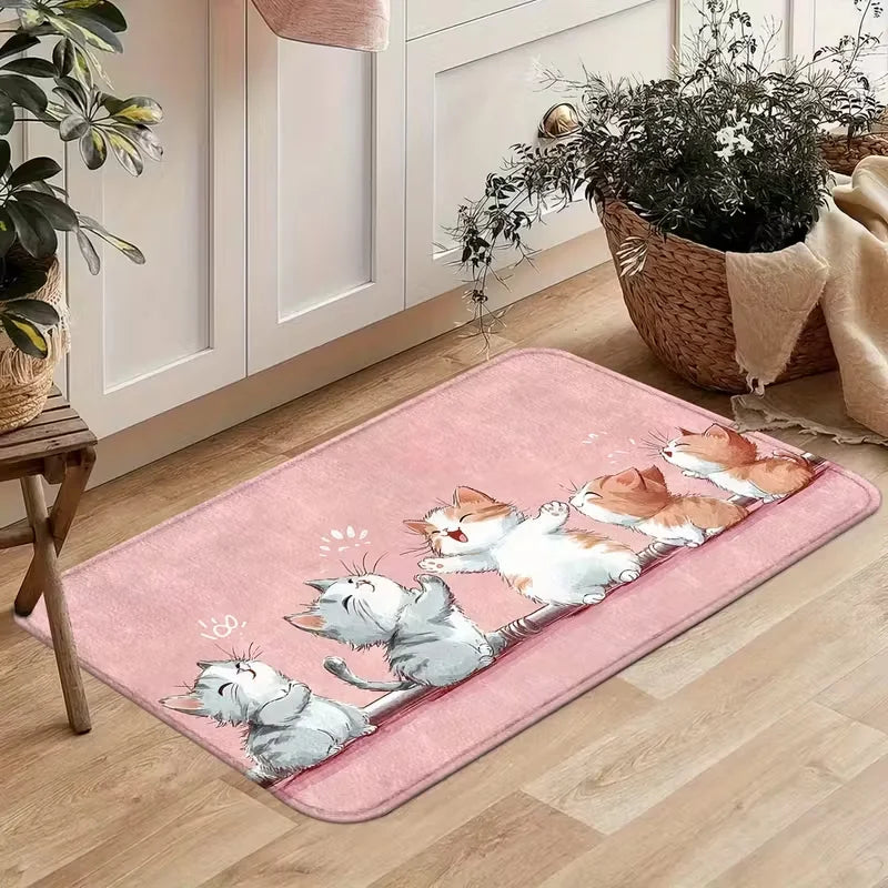 tapis sol moderne rose chats mignons antidérapant polyester extérieur lavable machine
