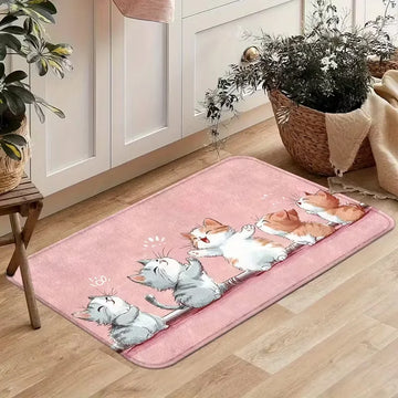 tapis sol moderne rose chats mignons antidérapant polyester extérieur lavable machine