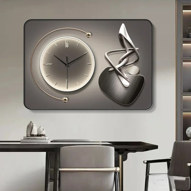 horloge murale moderne gris beige orange contemporain aiguille verre cristal aluminium spray painting
