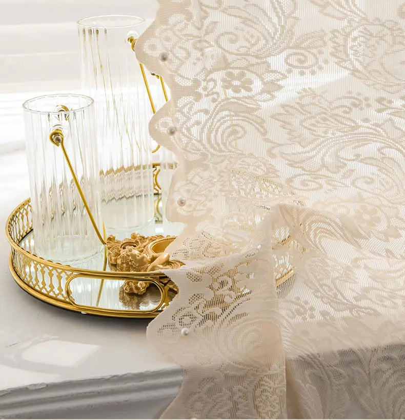 rideau dentelle fleur romantique shabby chic beige translucide salon chambre