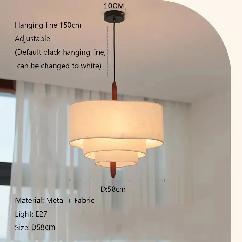 lampe suspendue tissu main beige moderne wabi sabi chaîne noire salon chambre