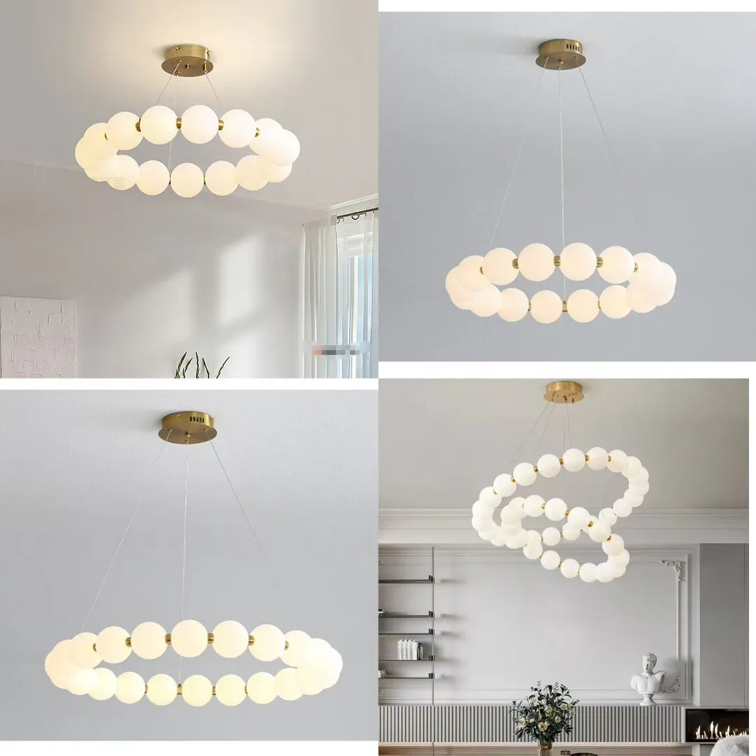 suspension lumineuse moderne boules translucides blanc doré pendentif chaînes lumière led flux lumineux haute