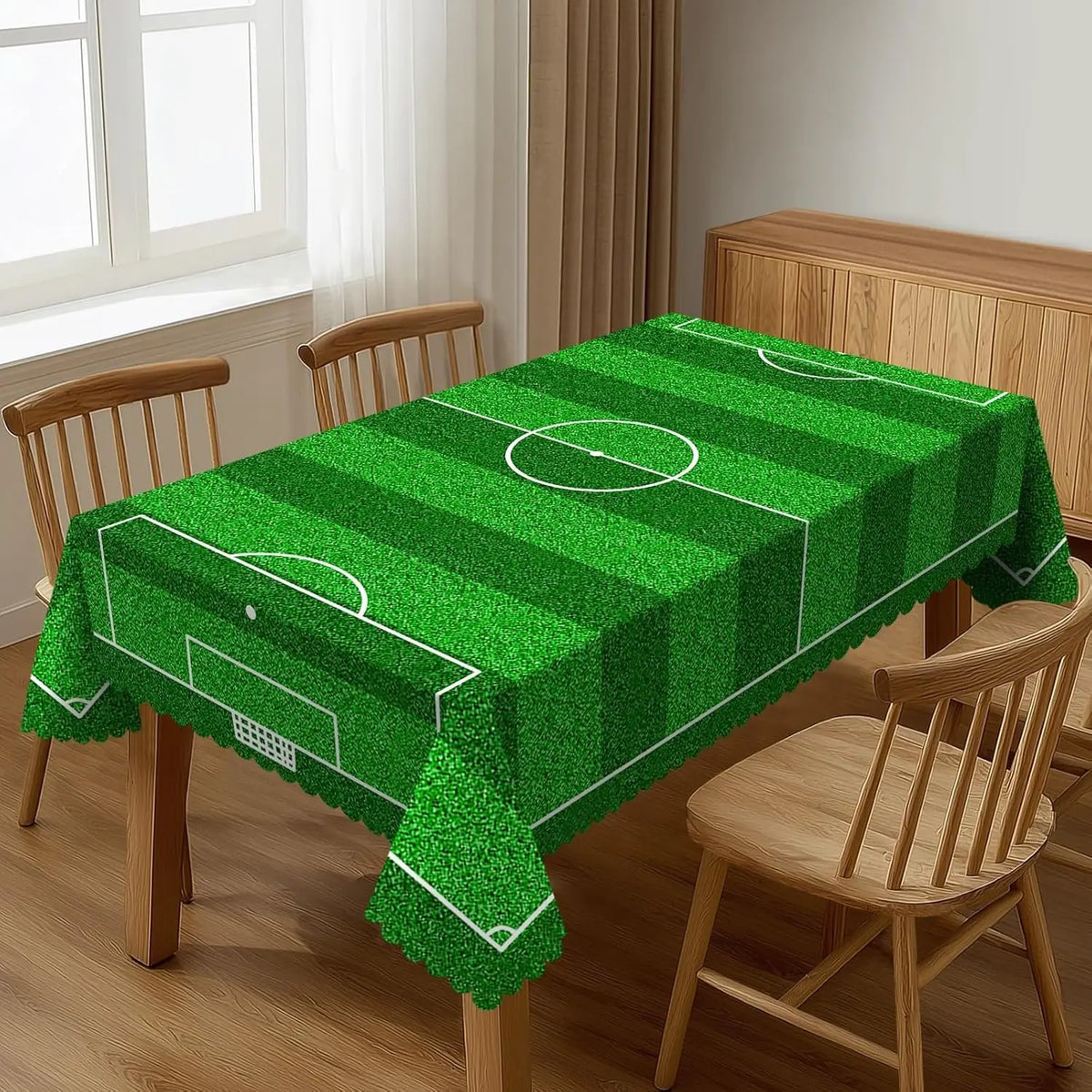 nappe table terrain football moderne réutilisable polyester verte motifs blancs décoration festive maison