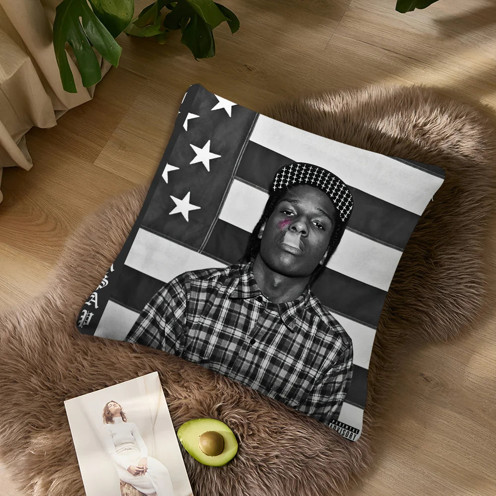 taie d'oreiller carrée 50x50cm polyester motif ASAP ROCKY DON'T BE DUMB moderne fixations