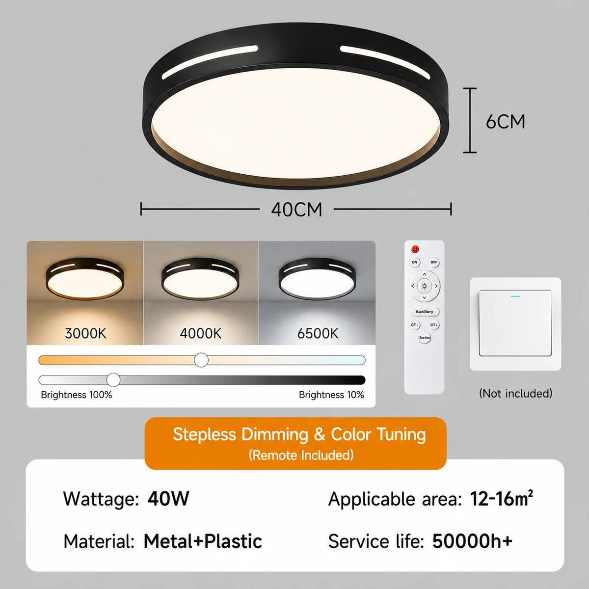 lampe moderne télécommande led noir blanc minimaliste fixations vis