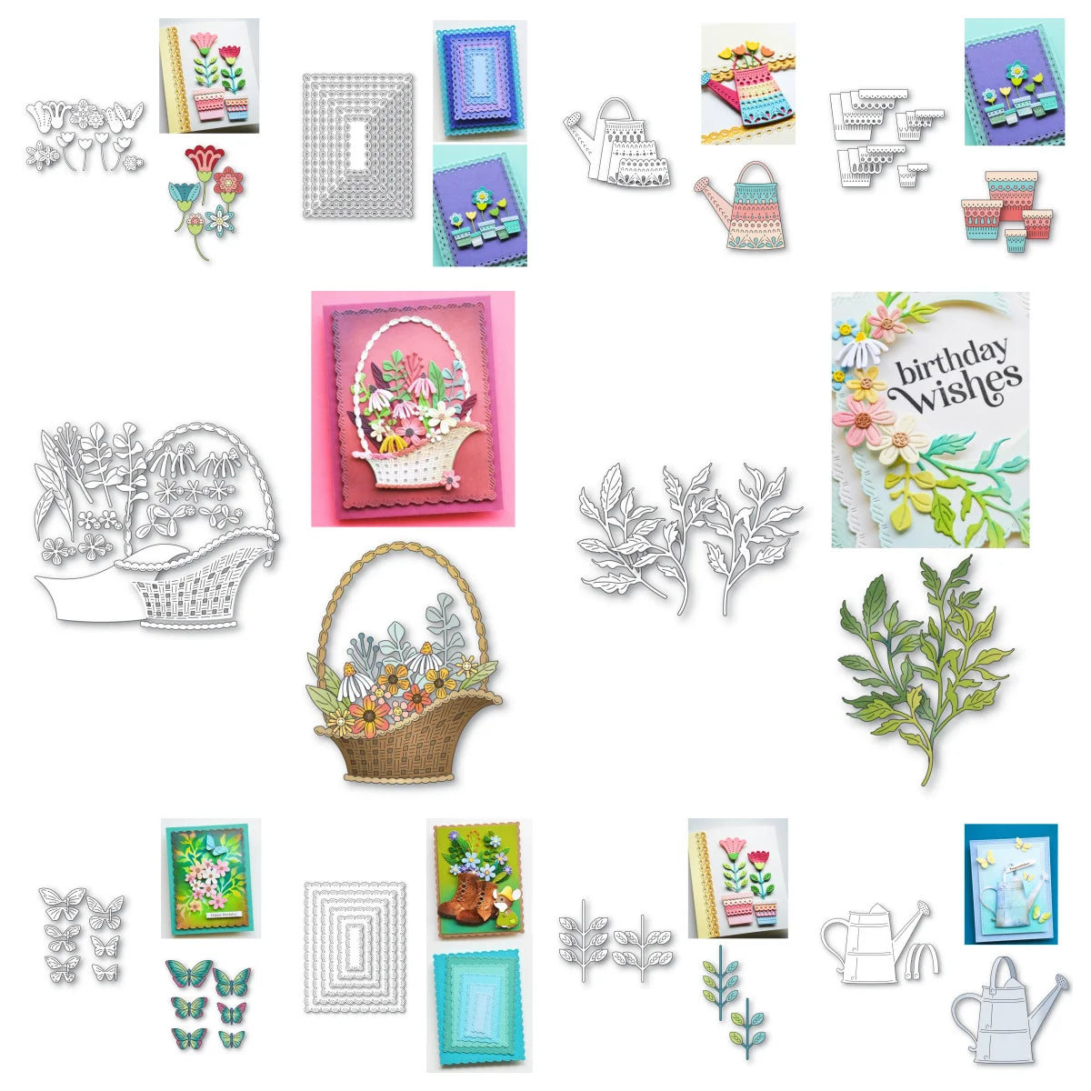 matrices découpe métal fleurs papillons arrosoirs paniers cartes scrapbooking papier cartonné