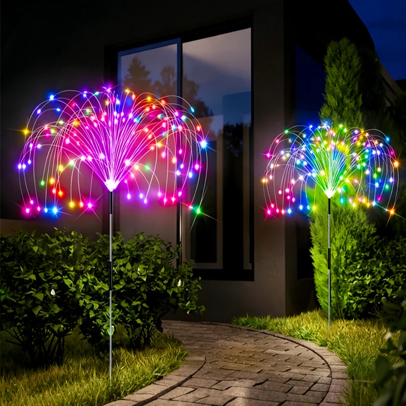 lampe solaire jardin feu d'artifice led multicolore décoration extérieure allée pelouse patio moderne