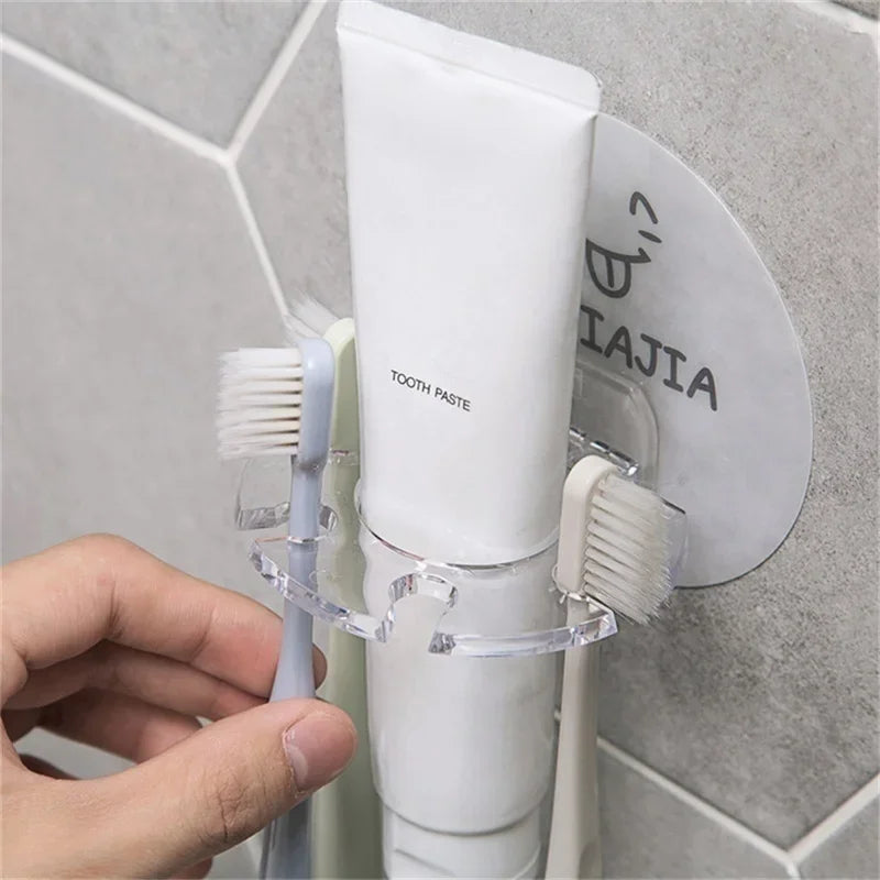 organisateur mural salle bain support dentifrice brosses dents rasoirs adhésif transparent cactus fleurs moderne