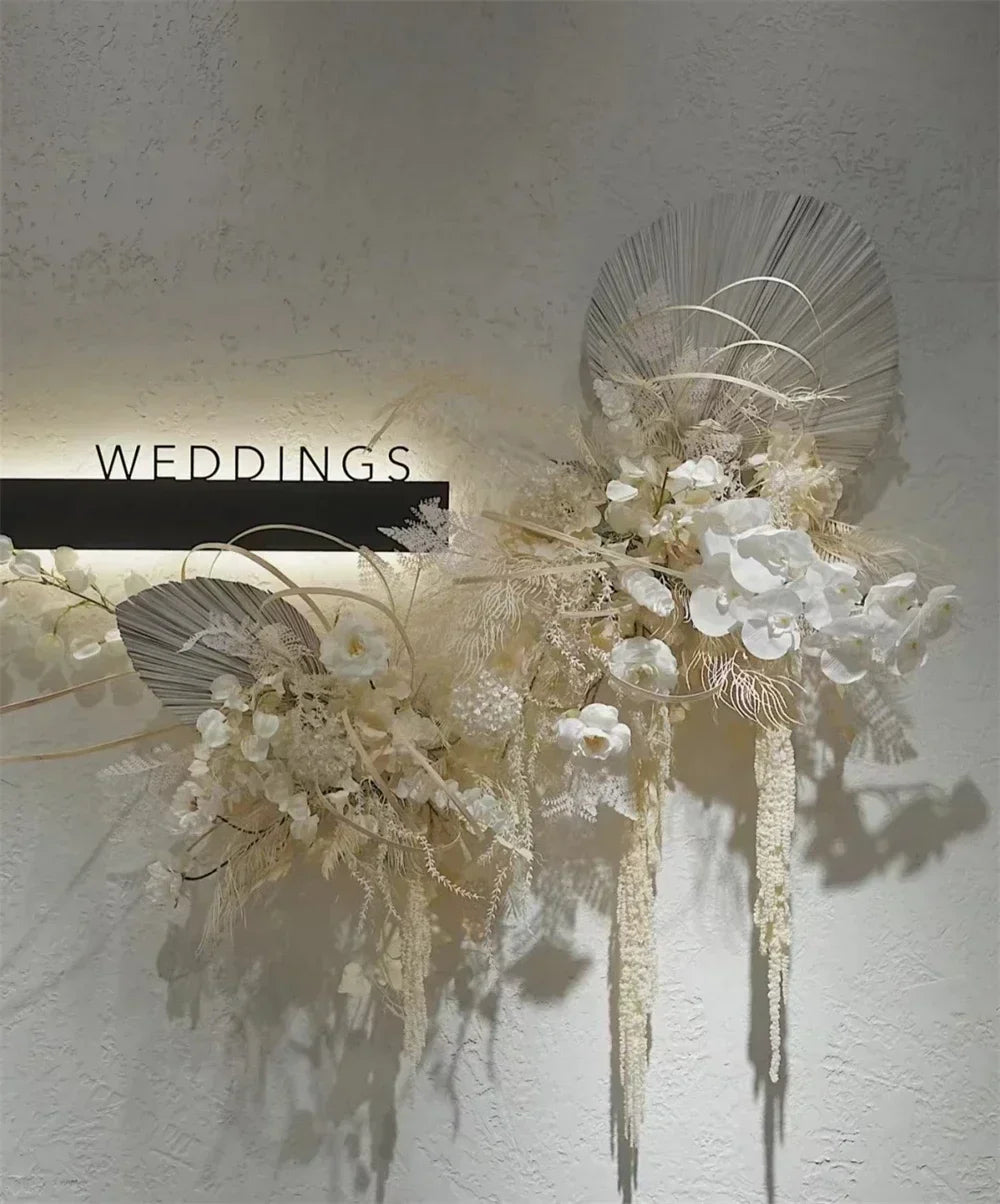 décoration intérieure bouquet fleurs séchées blanches herbe naturelle anniversaire mariage élégante bohème festive pendaison