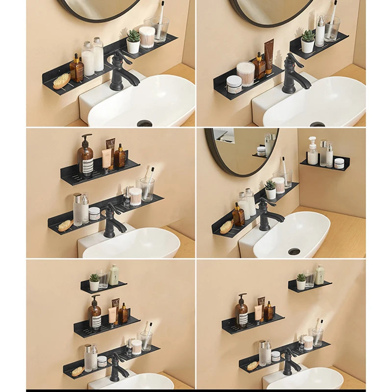 étagère murale noire adhésive aluminium moderne salle bain 20cm 30cm 40cm 50cm cosmétiques brosses
