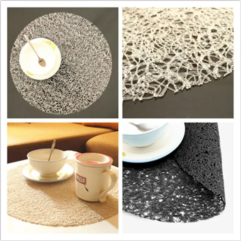 tapis antidérapant rond moderne or texture lacée semi transparent 38cm adaptable cuisine