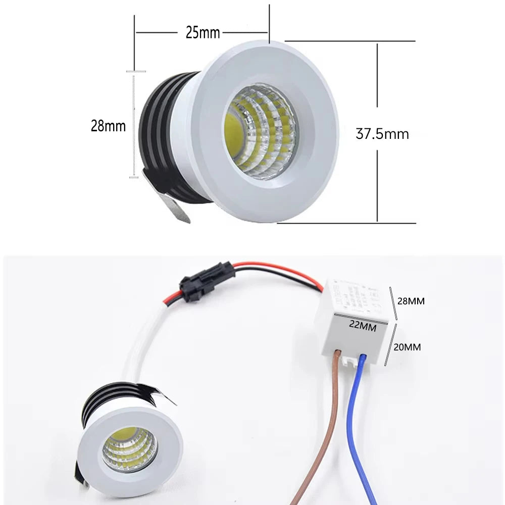 Spot LED 3W Or Argent Noir Blanc Mat Moderne Vis Câble Électrique Interrupteur