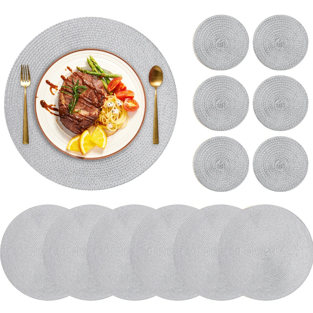 tapis table tissés motifs circulaires beige clair résistants chaleur facile nettoyer classique 34cm pièces