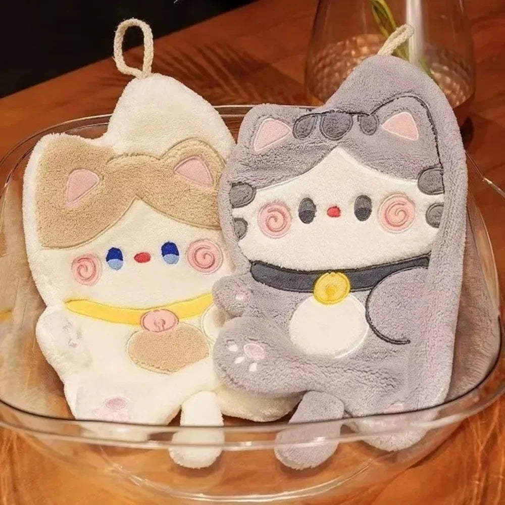 serviettes chat mignon gris blanc beige douces kawaii salle bain buccale nettoyage