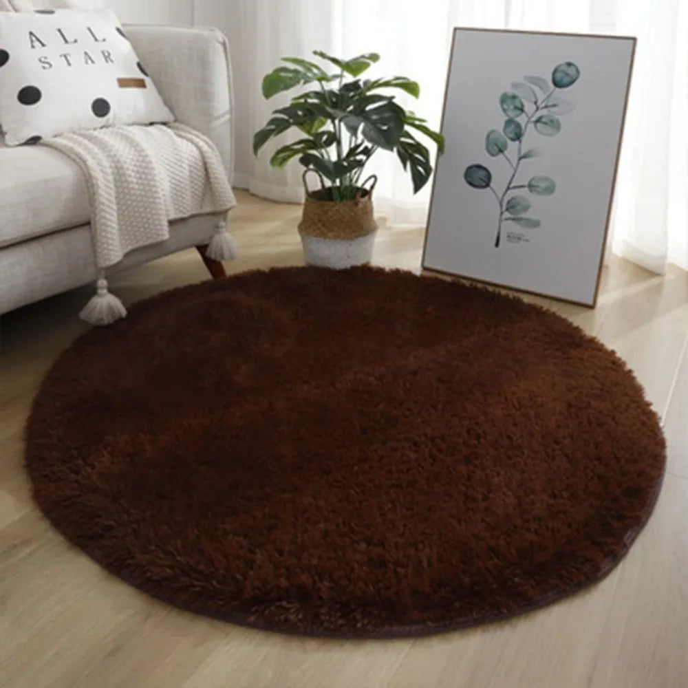 tapis rond doux marron vert bleu violet gris moderne peluche polyester vinyle