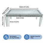 table basse rectangulaire transparente strass argentée moderne pieds verre salon decoration