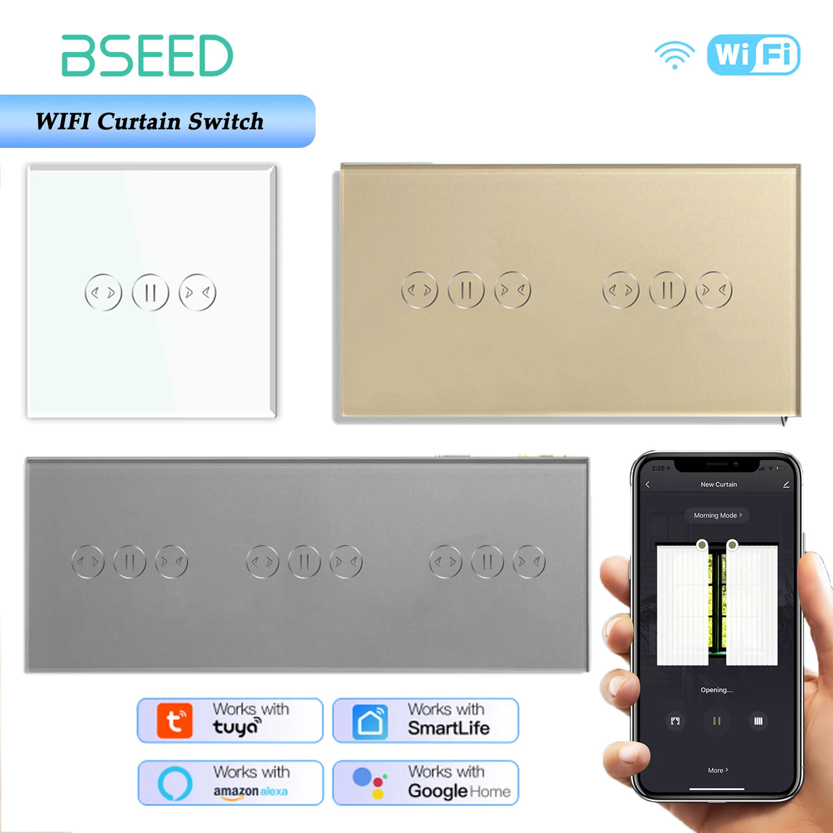 interrupteur wifi rideaux connecté app smart life tuya alexa google moderne minimaliste bluetooth