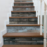 autocollants escalier bois vieilli adhésifs rustiques vintage 7pièces brun bleu