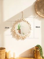 miroir boho blanc macramé franges artisanal crochet peigne protection chambre salon