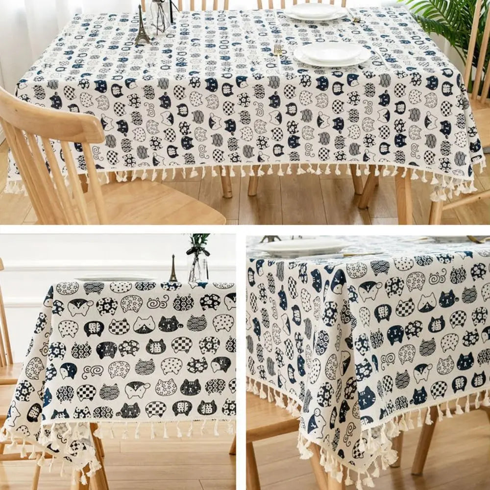 nappe table rectangulaire ethnique imperméable réutilisable coton polyester motifs géométriques tassels