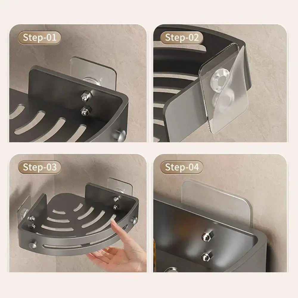 étagère salle bain portable adhésive gris foncé structure perforée moderne seule piece