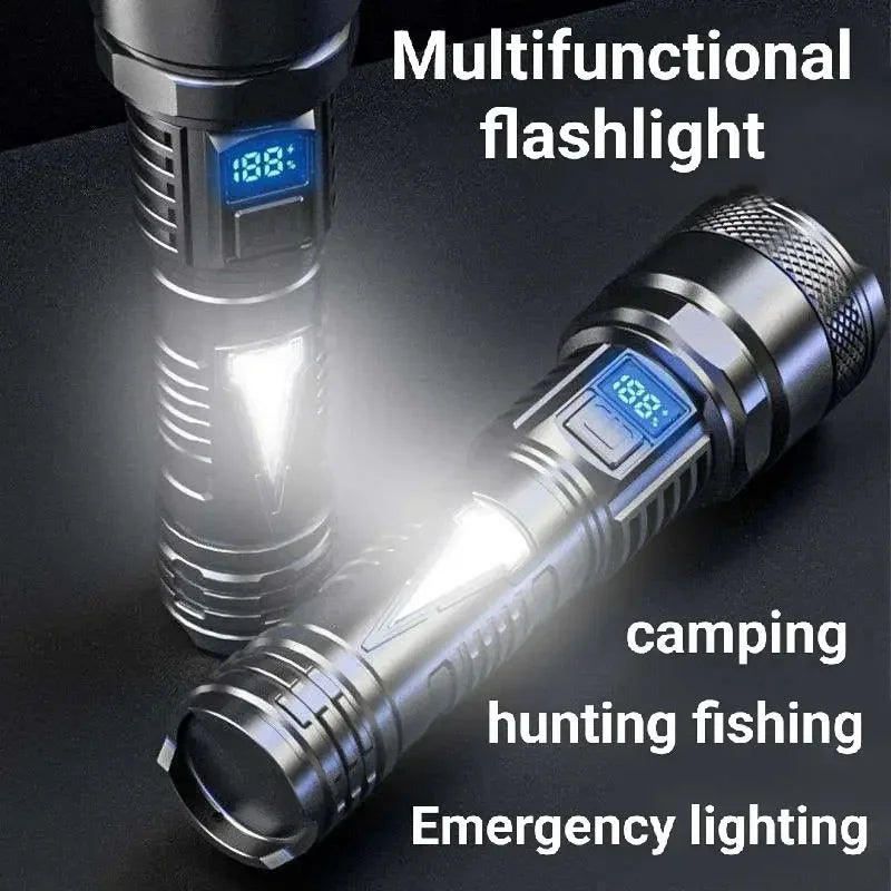 lampe torche led rechargeable moderne compacte texturée noir 172mm 77g haut moyen bas