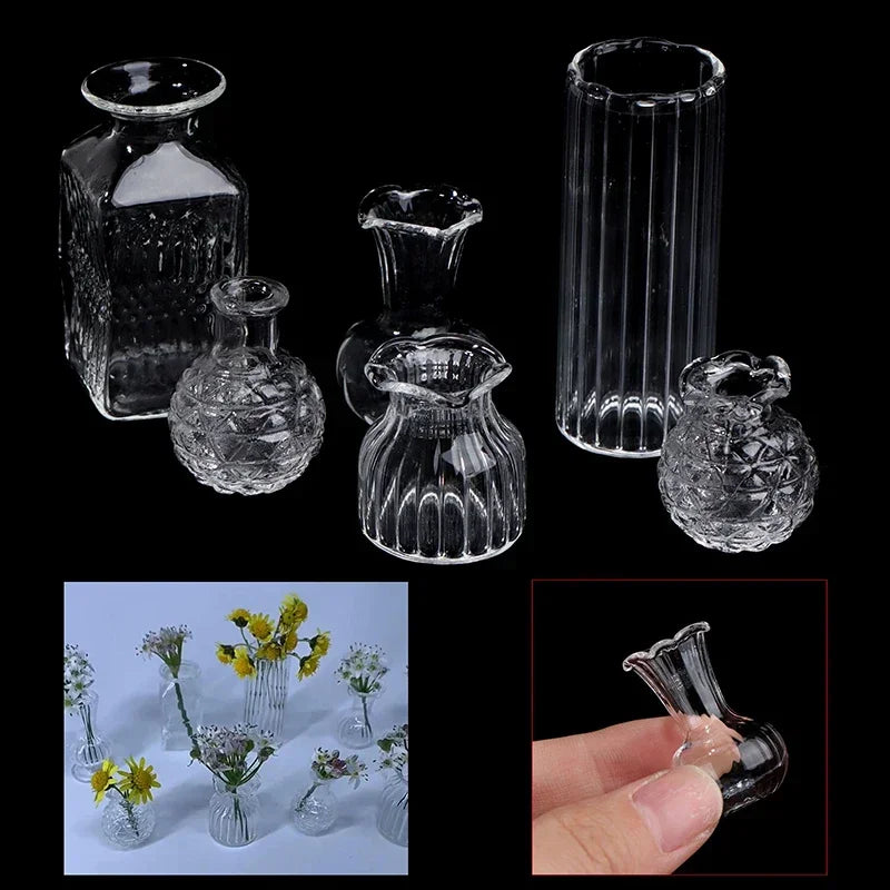 vases transparents decoratifs vintage accessoires decoration maison pouppee jouets enfants miniature 112èmescale