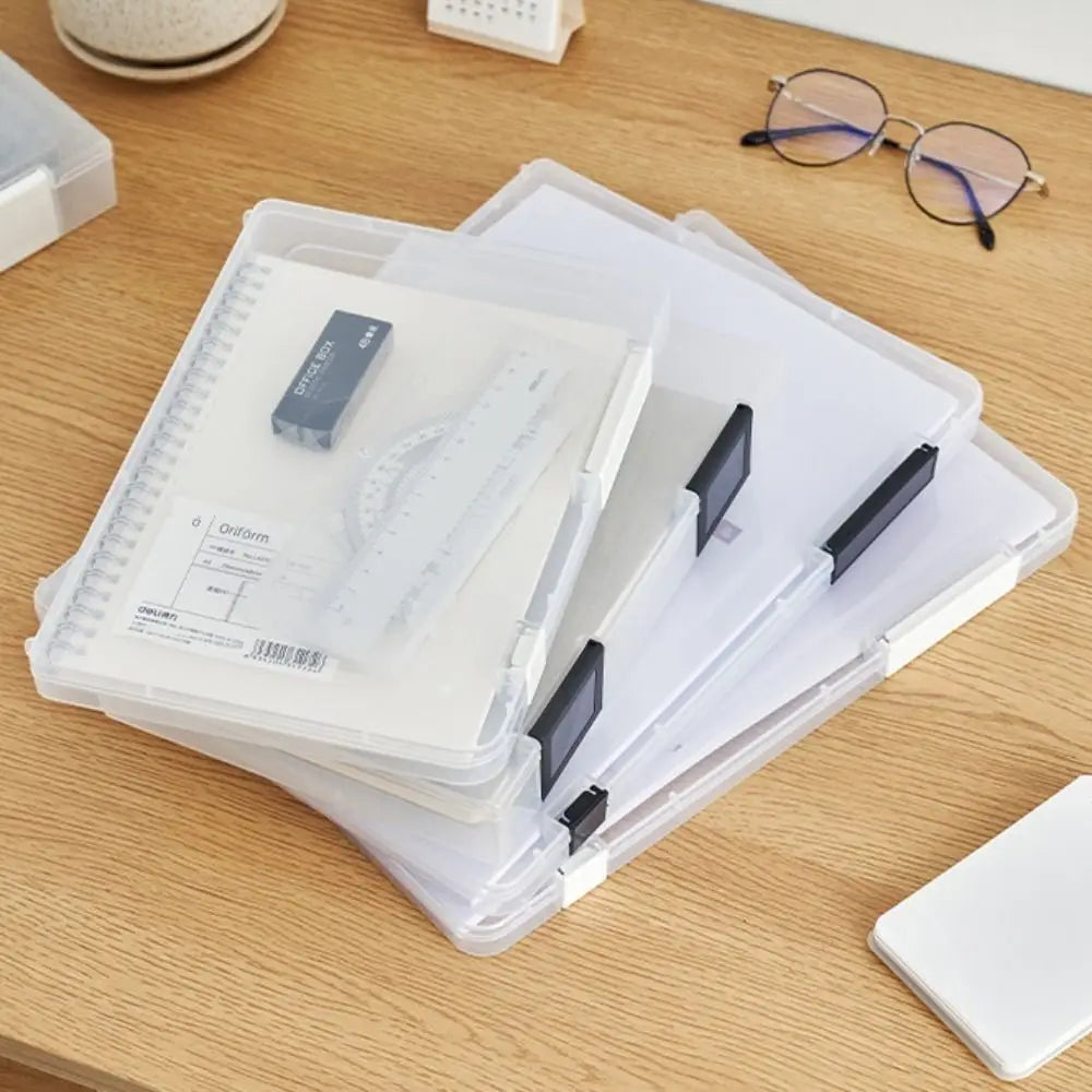 boîte rangement transparente documents clips moderne organisation dossiers a4 a5 plastique durable portable