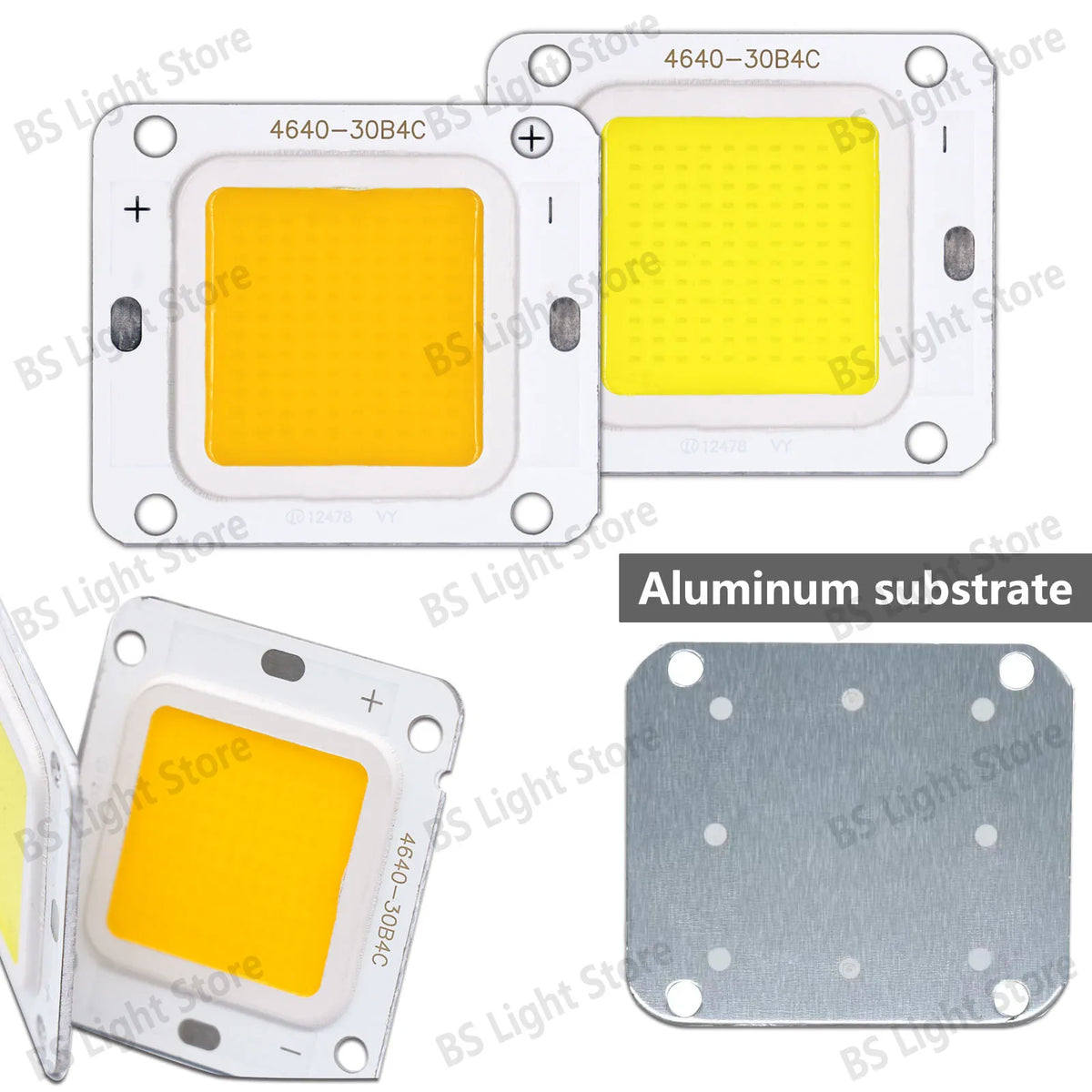 projecteur led haute puissance cob 40w jaune argent industriel fixations aluminium
