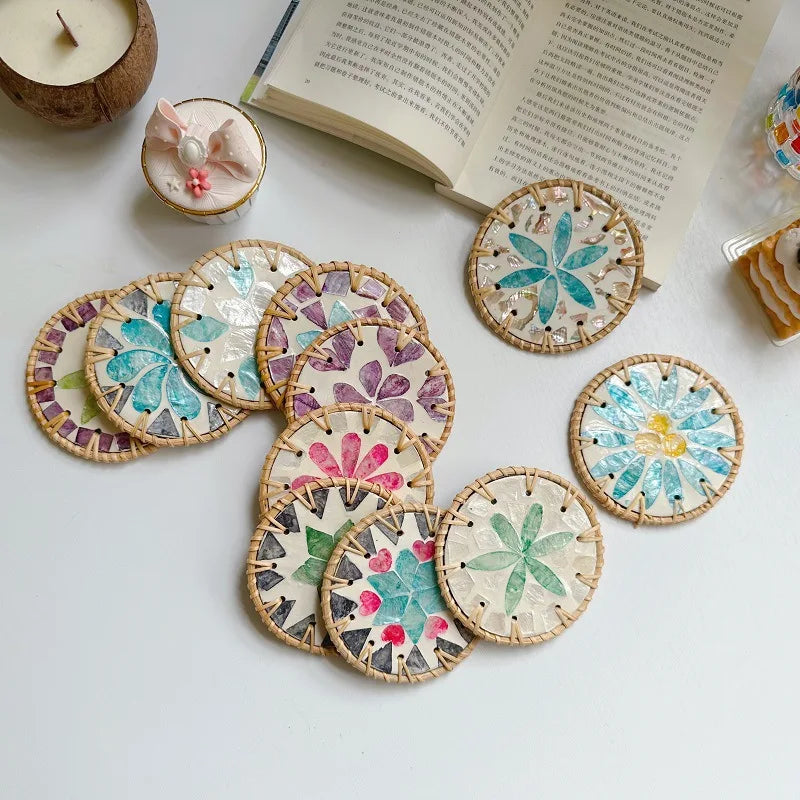 coasters rotin multicolore mosaïque floral antichoc table moderne respectueux environnement thermal insulation