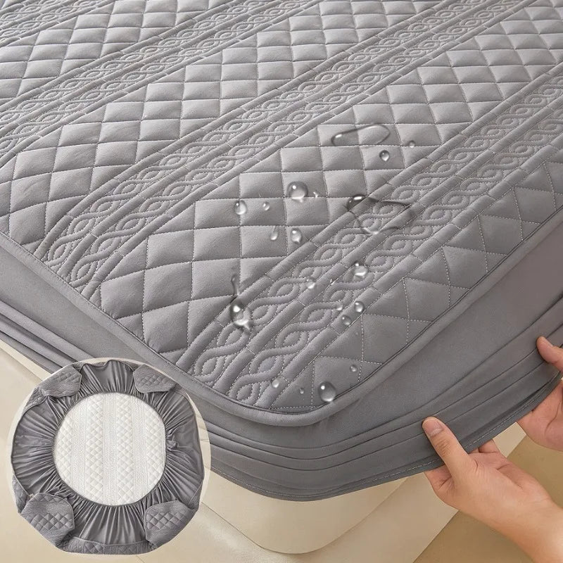 protège matelas imperméable matelassé anti acariens antibactérien gris élastiques lit double