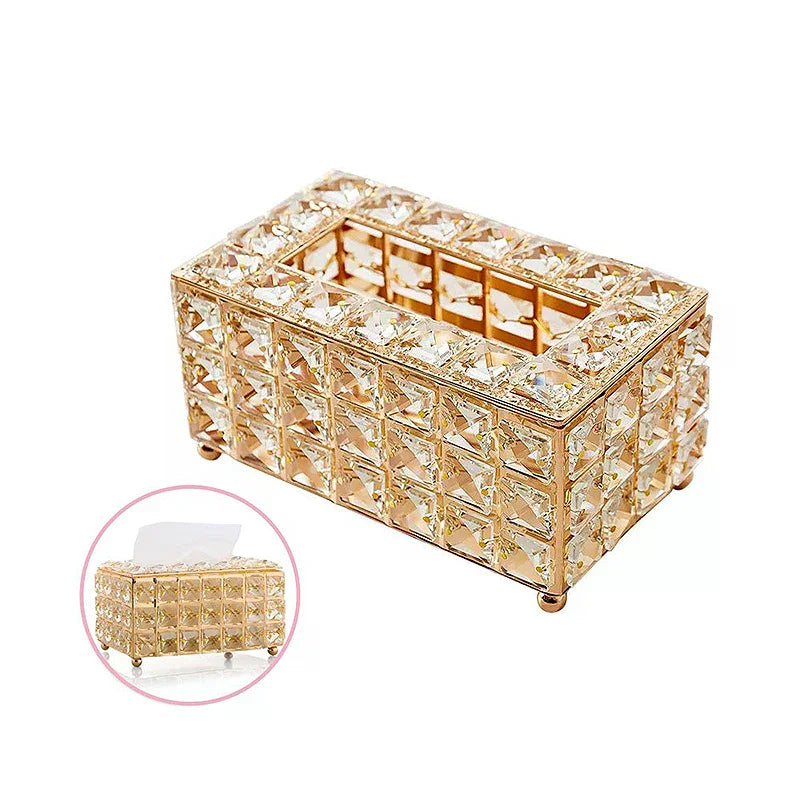 boîte mouchoirs rectangulaire or clair transparent diamants luxueux petits pieds dorés mouchoirs blancs