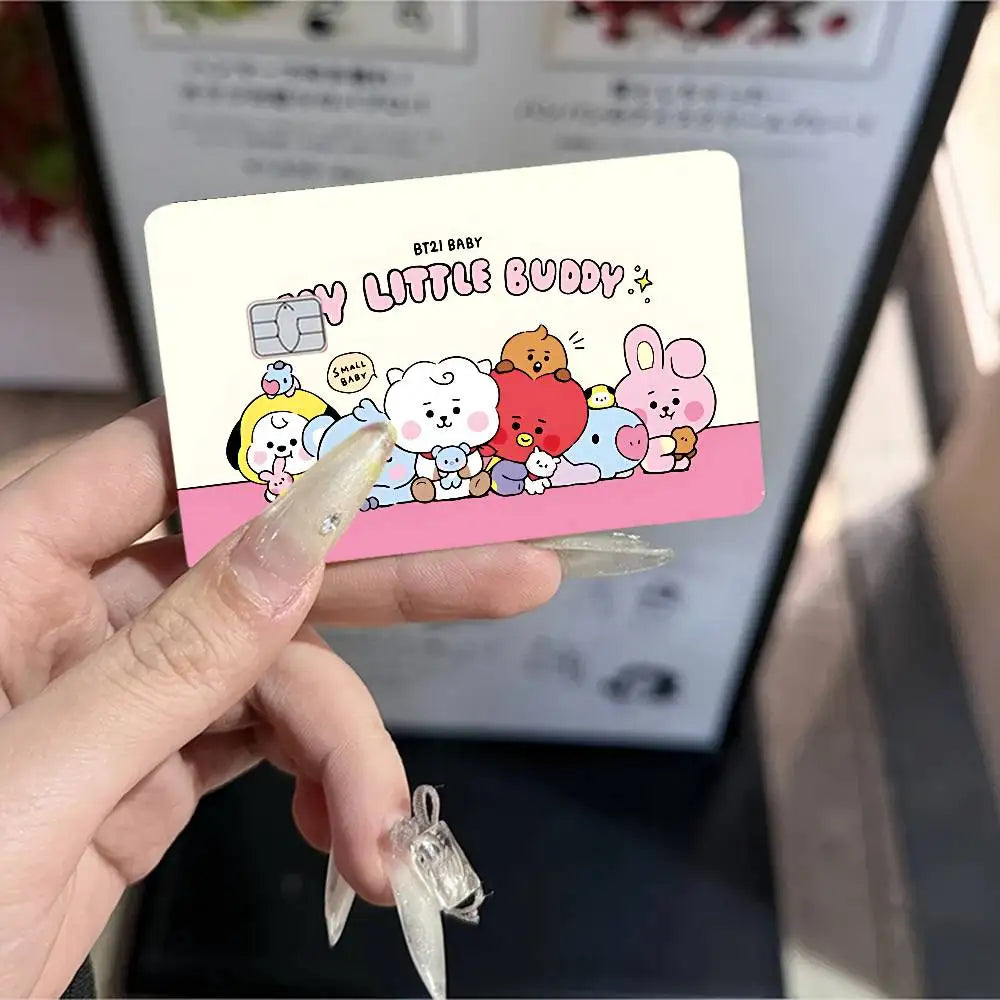 autocollants carte banque cartes modernes dessin animé personnages bt21 coeurs waterproof réutilisables bleu orange
