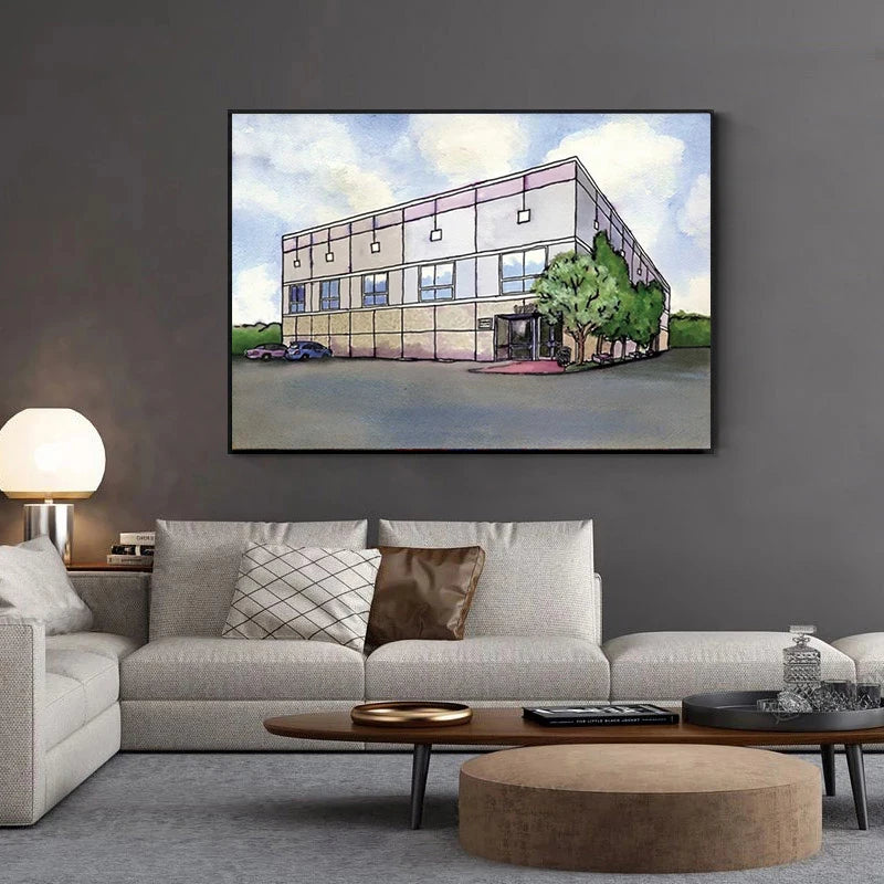 impression toile aquarelle building moderne décoration intérieure salon chambre minimaliste
