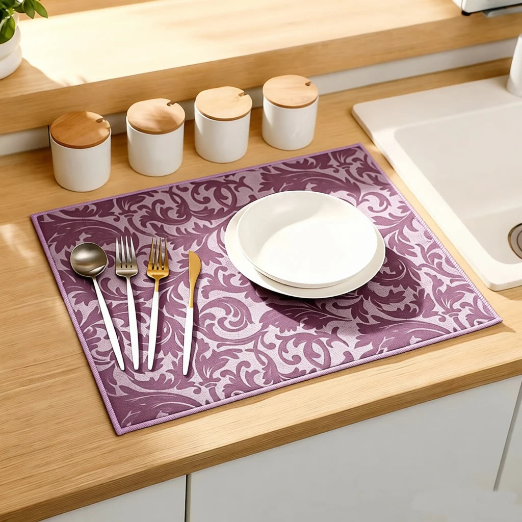 tapis cuisine violet floral moderne adhésif absorbant anti dérapant poly