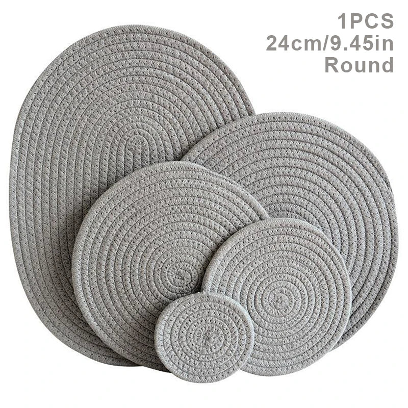 tapis table tissé motifs concentriques beige marron gris clair rustique opaques 11cm 18cm 24cm