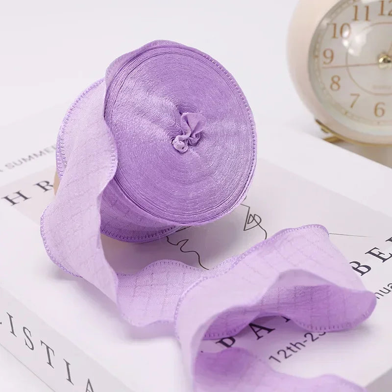 rubans polyester 4cm violet rose beige vert orange motifs franges opaques élégants bricolage bouquets