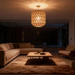 lampe suspendue tressée rotin beige moderne rustique abat jour 15cm diamètre 13cm anneau métallique