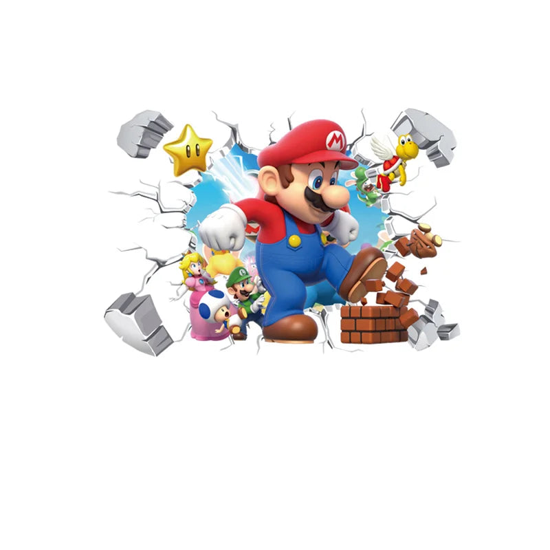 sticker mural 3d dessin animé jeu vidéo brique couleurs variées adhésif intérieur chambre salon