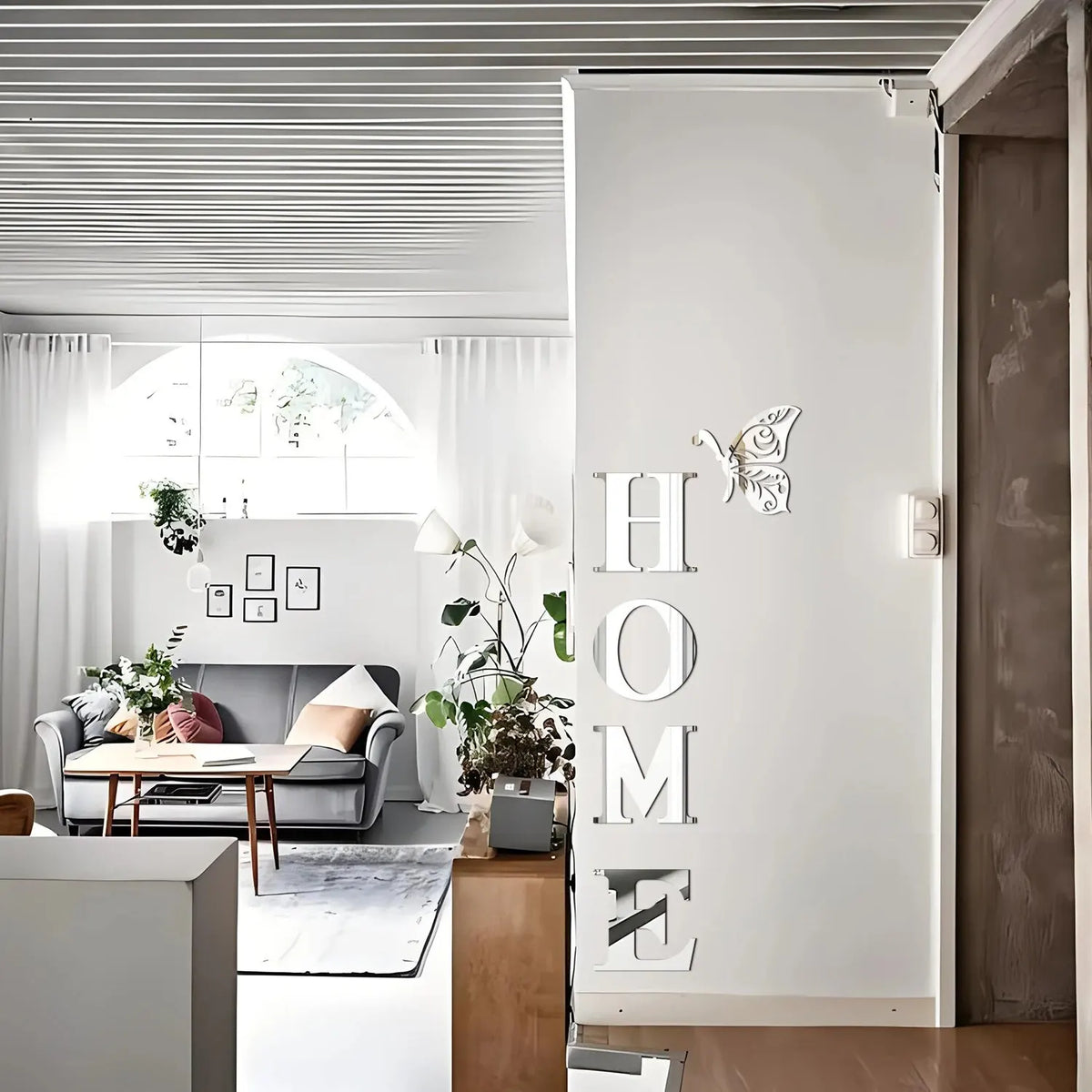 lettres decoratives murales blanc vert moderne adhesif papillon intégrées dimension lettres relief chambre salon