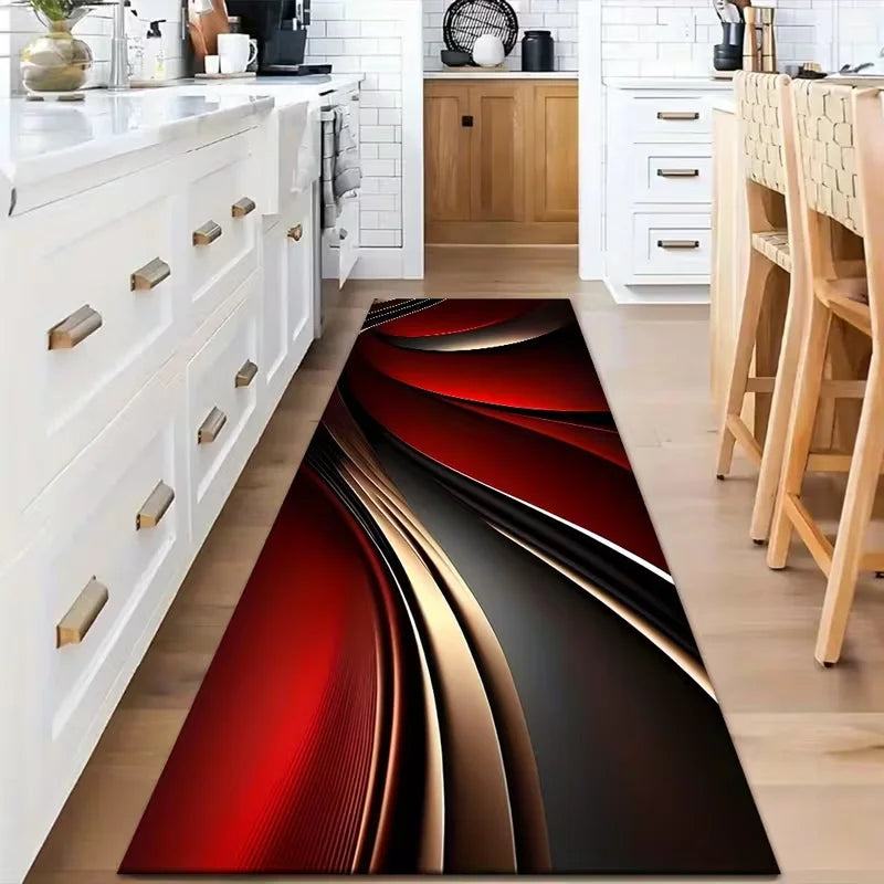 tapis moderne abstrait rouge noir doré antidérapant polyester 120cm 150cm
