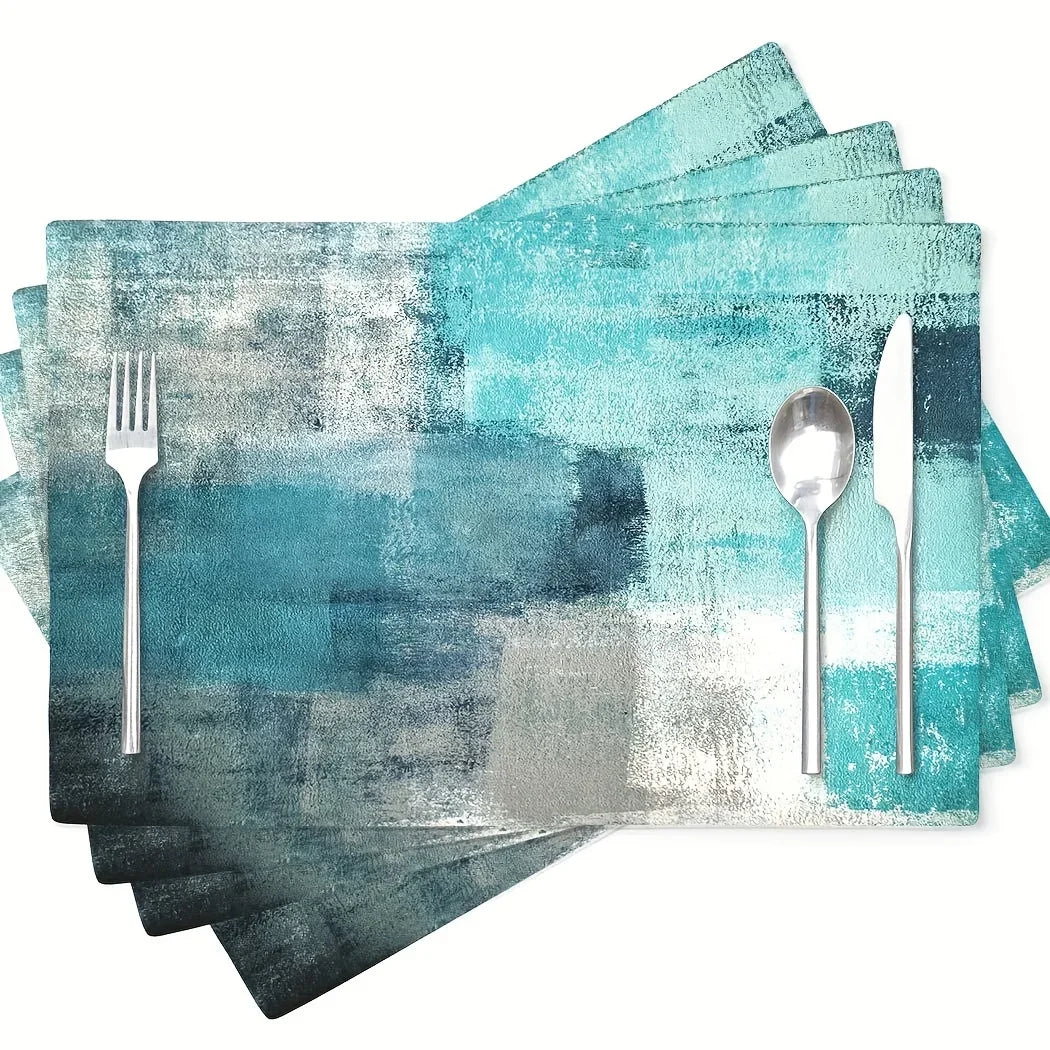 serviettes table modernes abstraites bleu gris beige doré marbré corail étoiles mer lin opaques