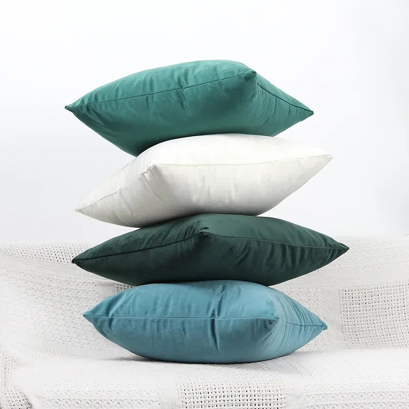 housses velours bleu marine turquoise coussins decoratifs contemporains sofa lit voiture 40x40cm