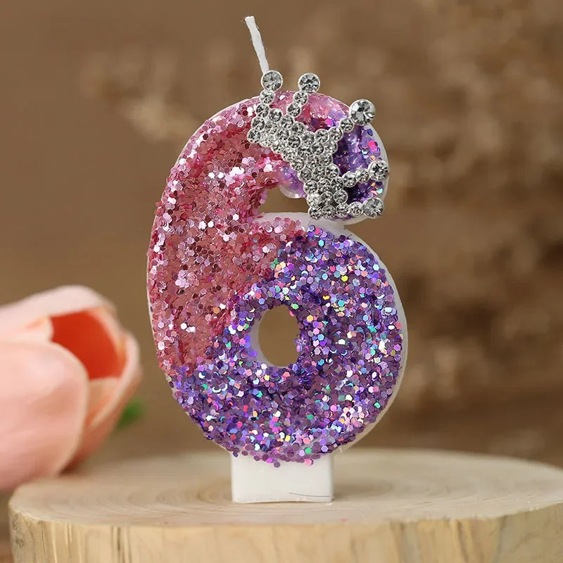 décoration anniversaire bougie forme chiffre pailletée violet rose argent tringle festive numérotée