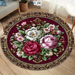 tapis rond fleur rose noir vert classique anti dérapant polyester polypropylène 40cm 80cm 120cm