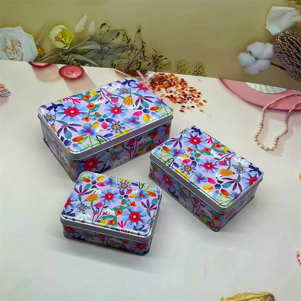 boîtes métalliques vintage fleur multicolore réutilisable rangement bijoux respectueux environnement