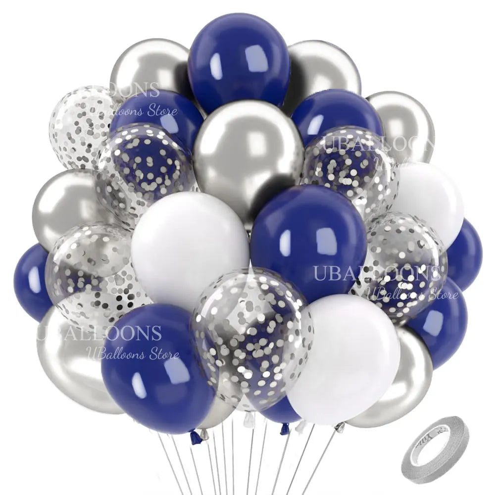 Ballons métallisés or et argent avec confettis
