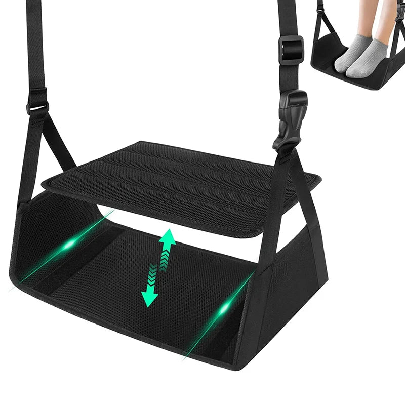 repose pieds suspendu hamac adulte sangles réglables planche amovible sac rangement noir texturé ergonomique