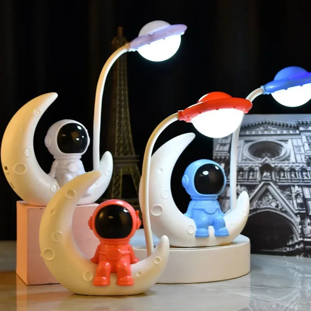 lampe table astronaute lune ufo moderne chambre blanc bleu rose orange